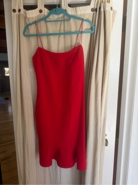 Likely Red Tight Midi Dress with Ruffle Hem